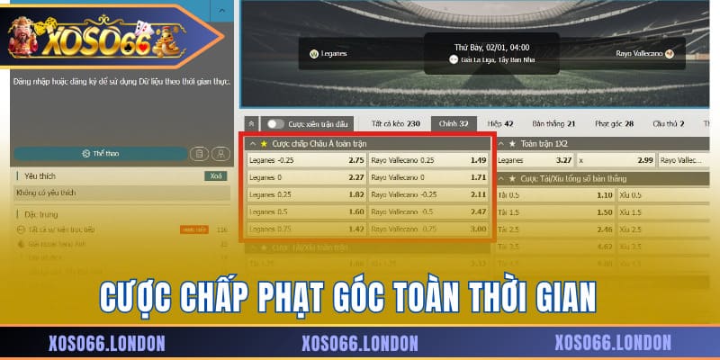 Cược chấp phạt góc toàn thời gian