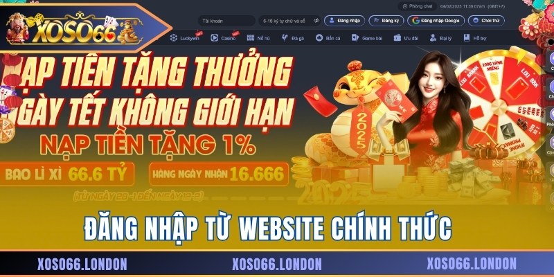 Thao tác đăng nhập từ website chính thức của nhà cái