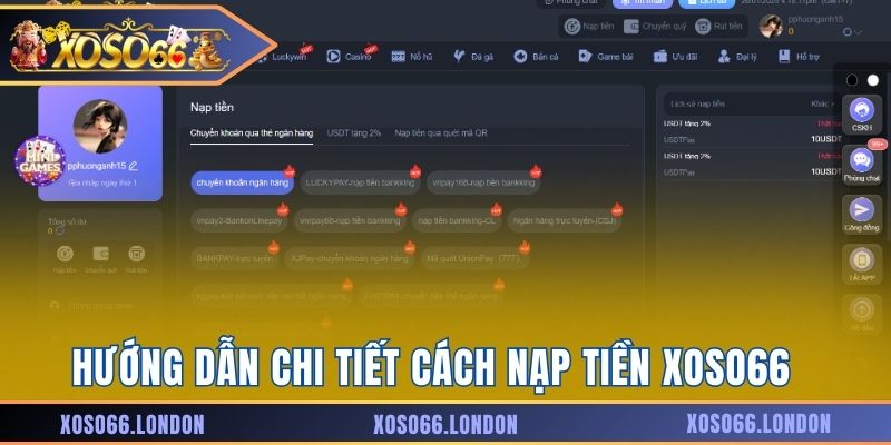 Hướng dẫn cách nạp tiền Xoso66