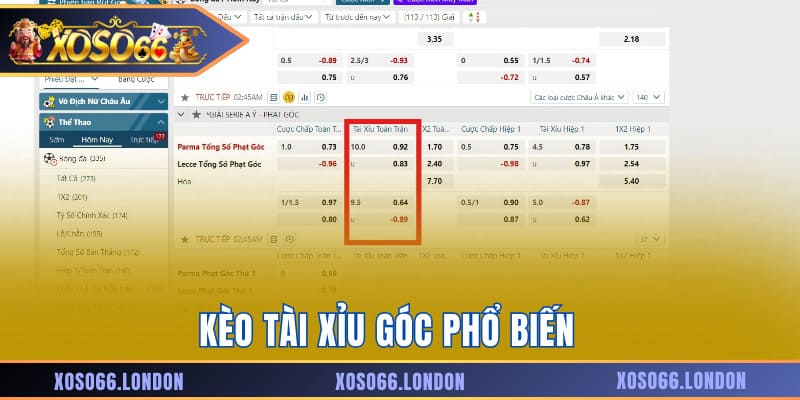 Kèo Tài Xỉu góc phổ biến