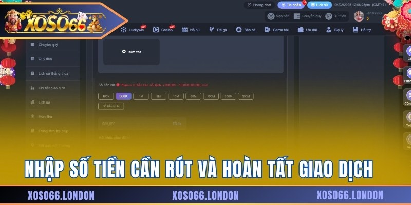 Nhập số tiền cần rút từ tài khoản và hoàn tất giao dịch